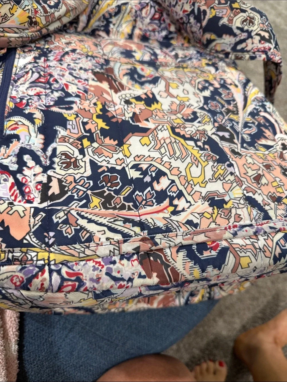 Vera Bradley Multicolor Paisley Print Backpack with Navy Trim. Very Large.